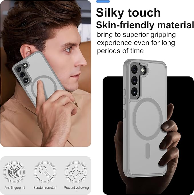 Pilaru for Samsung Galaxy S22 Case [Compatible with Magsafe] Translucent Matte Magnetic Phone Case,Slim Thin Duty Shockproof Protection Cover with 2pc HD Screen Protector-Gray