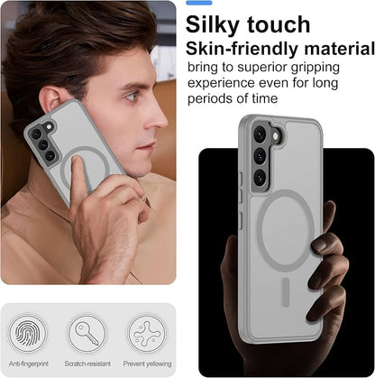 Pilaru for Samsung Galaxy S22 Case [Compatible with Magsafe] Translucent Matte Magnetic Phone Case,Slim Thin Duty Shockproof Protection Cover with 2pc HD Screen Protector-Gray