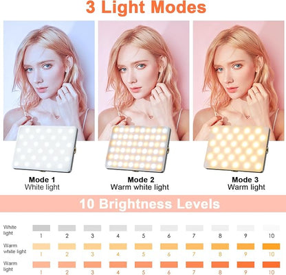TONEOF Portable Selfie Light,Rechargable 60 LED PhoneLight with Clip & Double 1/4" Screw Hole,2500k-9000K Dimmable for iPhone,Android,Laptop,Tablet,Selfie/Video Conference
