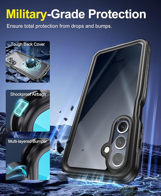 Beasyjoy for Samsung Galaxy A15 5G Case Waterproof, IP68 Underwater with Built-in Screen Protector, Full Body Military Grade Shockproof Dustproof Protective Rugged Cover, Black