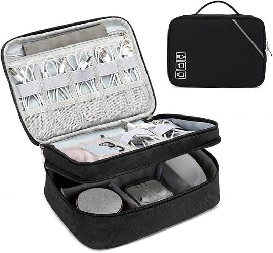 Lanola Electronic Organizer,Travel Cable Organizer Bag Pouch Electronic Accessories Carry Case Portable Double Layers Storage Bag for Cable,Cord,Charger,Phone,Earphone,Power Bank,Memory Cards - Black