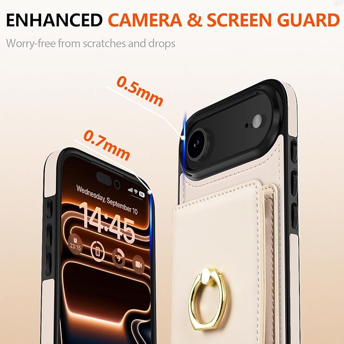 LOHASIC for iPhone 17 Air Case Wallet with Card Holder, 360° Rotation Ring, RFID Blocking, 5 Card Slots, PU Leather 6.5" Cover for Apple 17 Air Men Women, Ivory White