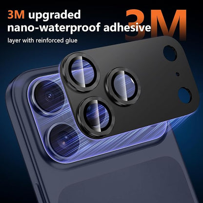 for iPhone 17 Pro Camera Lens Protector, [Military Grade Shatterproof] [Strong Adsorption] [Case Friendly] Full Coverage Metal Aluminum Alloy 9H Tempered Glass Camera Screen Cover, Black