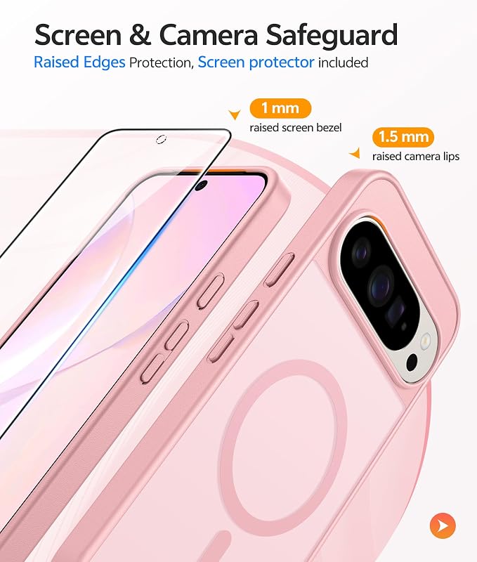 FNTCASE for Google Pixel 10 Pro XL Case: for Pixel 9 Pro XL Case [Fit for Magsafe] Translucent Matte [with Screen Protector] Military Grade Shockproof Protective Magnetic Phone Cover (6.8inch - Pink)