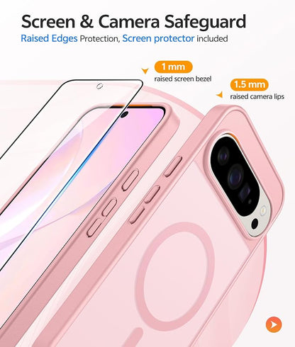 FNTCASE for Google Pixel 10 Pro XL Case: for Pixel 9 Pro XL Case [Fit for Magsafe] Translucent Matte [with Screen Protector] Military Grade Shockproof Protective Magnetic Phone Cover (6.8inch - Pink)