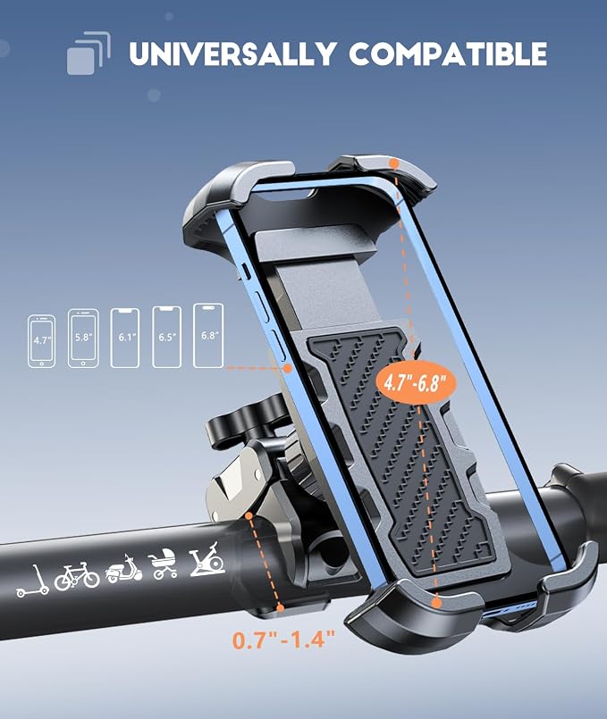 Viccux 2026 Upgrade Motorcycle Phone Mount [Heavy-Duty Clamp & 360° Rotation], Super Stable Bike Phone Holder for iPhone 17/16/15/14 & 4.7-6.8" Phone, Phone Holder for Bike/Bicycle/Motorbike/Scooter