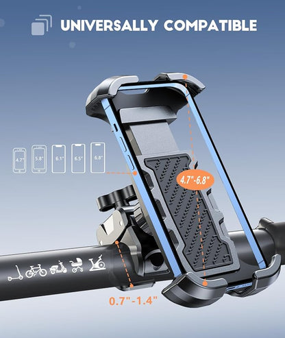 Viccux 2026 Upgrade Motorcycle Phone Mount [Heavy-Duty Clamp & 360° Rotation], Super Stable Bike Phone Holder for iPhone 17/16/15/14 & 4.7-6.8" Phone, Phone Holder for Bike/Bicycle/Motorbike/Scooter