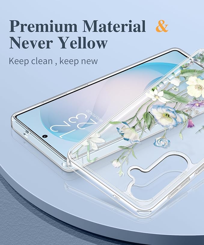 GVIEWIN for Samsung Galaxy S26 Case, Clear Floral Slim Shockproof Protective Women Phone Case, Non-Yellowing, with Screen Protector & Camera Lens Protector for Galaxy S26 6.3", Aquilegia/White
