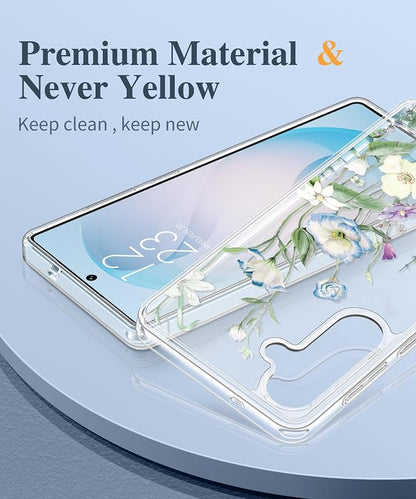 GVIEWIN for Samsung Galaxy S26 Case, Clear Floral Slim Shockproof Protective Women Phone Case, Non-Yellowing, with Screen Protector & Camera Lens Protector for Galaxy S26 6.3", Aquilegia/White
