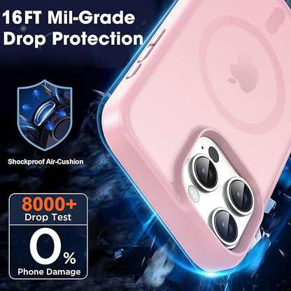 MOCCA Strong Magnetic for iPhone 16 Pro Max Phone Case, [Compatible with Magsafe][16FT Mil-Grade Drop Protection] Slim Thin Translucent Matte Protective Cover Case for iPhone 16 Pro Max Case, Pink