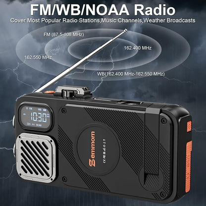 Emergency Radio&22000mAh Solar Power Bank, FM NOAA Weather Radio, Portable Hand Crank Bluetooth Radio, 20W Fast Charge Wireless Phone Charger, SOS Flashlight for Emergency/Home (Orange)