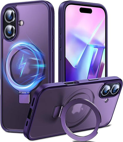 Chicfun 3-in-1 [Magnetic+Kickstand+Ring Holder] for iPhone 16 Plus Case with Stand Ring Holder， Compatible with MagSafe, Military Shockproof Kickstand Phone Case iPhone 16 Plus Cover Purple