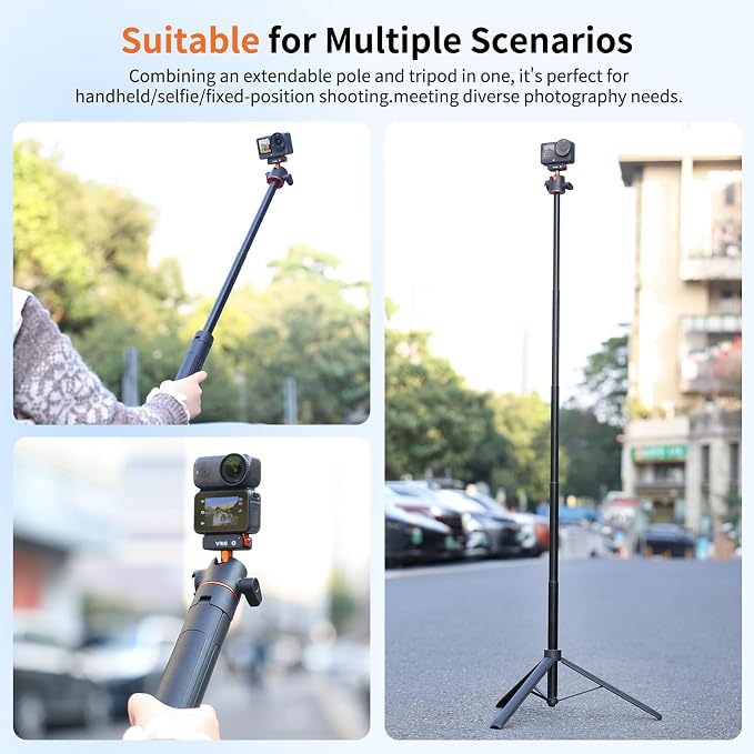 VRIG 55" Action Camera Selfie Stick Tripod for DJI Osmo Action 6/ Osmo Nano, Dual-Direction Magnetic Quick Release Adapter, 360° Ball Head & Cold Shoe Mount, 13 to 55 inches Extendable Rod, AC-71