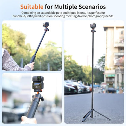 VRIG 55" Action Camera Selfie Stick Tripod for DJI Osmo Action 6/ Osmo Nano, Dual-Direction Magnetic Quick Release Adapter, 360° Ball Head & Cold Shoe Mount, 13 to 55 inches Extendable Rod, AC-71
