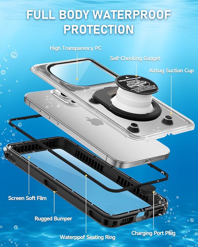 Waterproof Phone Case, IPX8 Underwater Floating Pouch for Snorkeling Swimming Beach Cruise Travel, Water Proof Dry Case for iPhone 17/16/15/14 Pro, Samsung Galaxy S26/S25/S24 (Black)