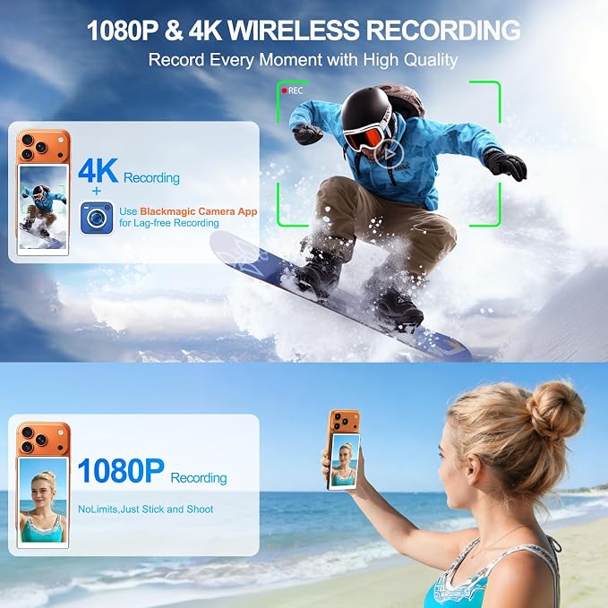 5" Touch Back Camera Monitor iPhone 17, Magnetic Selfie Monitor Screen iPhone, Wireless Screen Mirroring, Back Camera Selfie Monitor with Headphone Jack,2600mAh for Vlog,Snaplylens for iPhone,Android