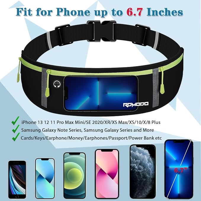 Fanny Packs for Women Men, Running Belt Waist Bag, Waterproof Running Phone Holder Slim Plus Size Adjustable Money Belt Running Pouch for iPhone 16 15 14 13 12 Pro Max Xr SE Samsung Galaxy Note
