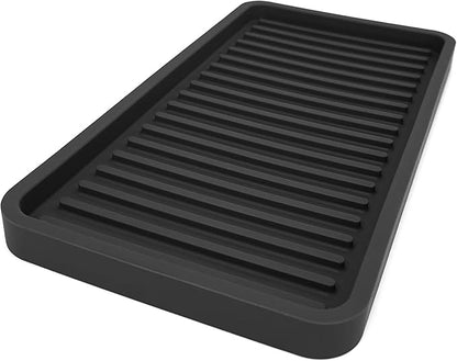 Happitasa Silicone Kitchen Sink Organizer Tray, Sponge Holder and Countertop Protector | Bathroom and Kitchen Soap Dish and Dispenser Tray (Black, 10"x5.25")