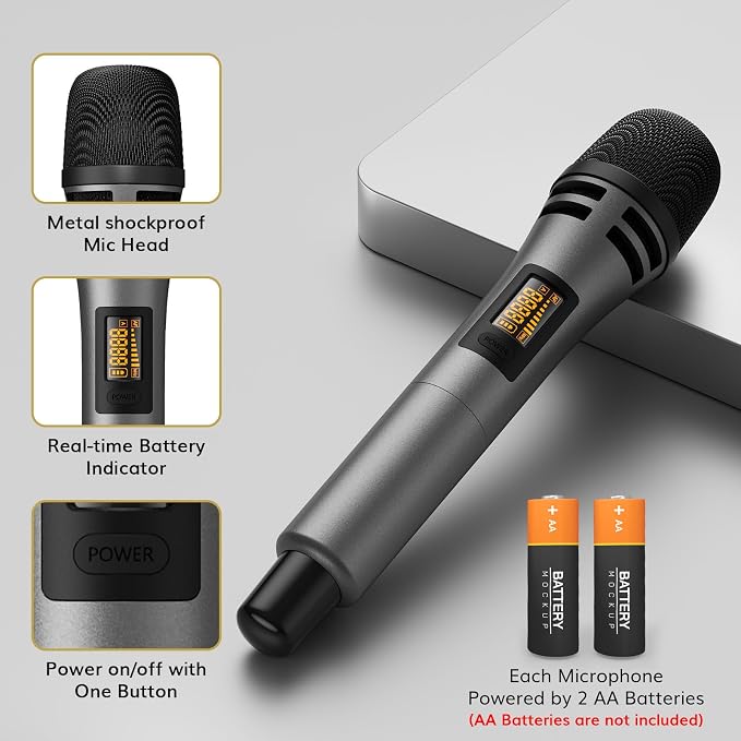 TONOR Wireless Microphones System with 4x10 Channels Cordless Handheld Microfono Inalambrico, 60 m/200FT UHF Range, Mics with Stable Signal Transmission for Karaoke Singing Party Church Wedding