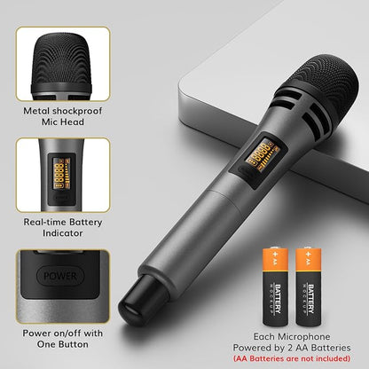 TONOR Wireless Microphones System with 4x10 Channels Cordless Handheld Microfono Inalambrico, 60 m/200FT UHF Range, Mics with Stable Signal Transmission for Karaoke Singing Party Church Wedding