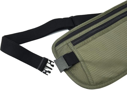 RFID Blocking Money Belt for Men Women, Slim Fanny Pack for Travel，Running,Conceal Waist Wallet for Passport Holder,Phone,Cash(Dark Olive Green)
