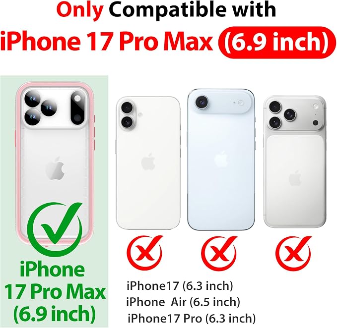 SPORTLINK for Waterproof iPhone 17 Pro Max Case - Built in Screen Protector/Full Body Dustproof/Shockproof/Dropproof/IP68 Underwater for iPhone 17 Pro Max Case 6.9 inch Pink/Frosted Clear