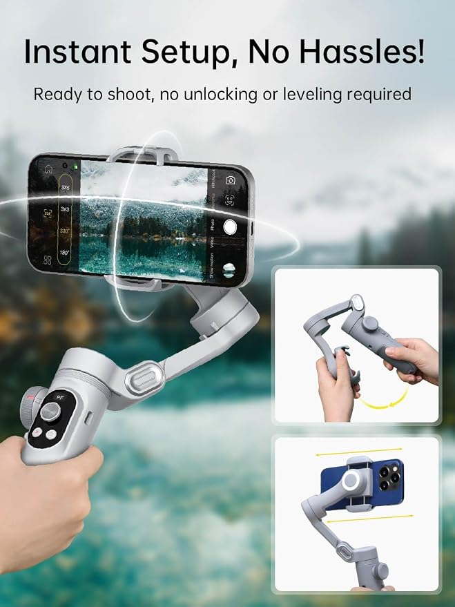 AOCHUAN Gimbal Stabilizer for Smartphone, 3-Axis Portable iPhone Gimbal w/OLED Display for iPhone/Andriod, Phone Gimbal with Face/Object Tracking for Tiktok YouTube Vlog-Smart X Pro Gray