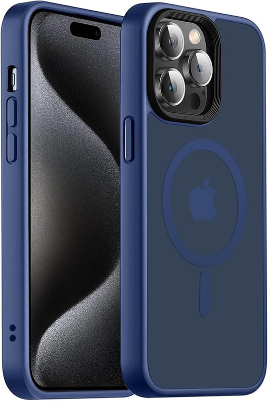 Magnetic Case for iPhone 14 Pro Max Case [10FT-Grade Drop Tested & Compatible with MagSafe] Translucent Anti-Fingerprint Anti Shockproof Protective Shell 6.7 Inch, Navy Blue