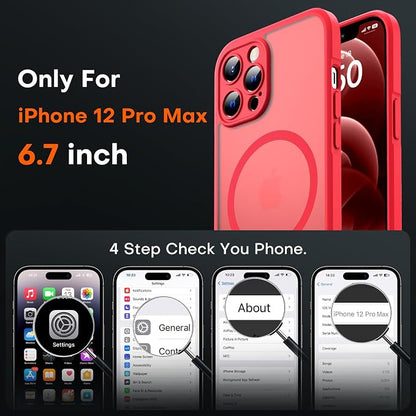 TOCOL for iPhone 12 Pro Max Case, Compatible with Magsafe Charger, Full Camera Protection, Translucent Matte for iPhone 12 Pro Max iPhone Case 6.7 inch (Red)