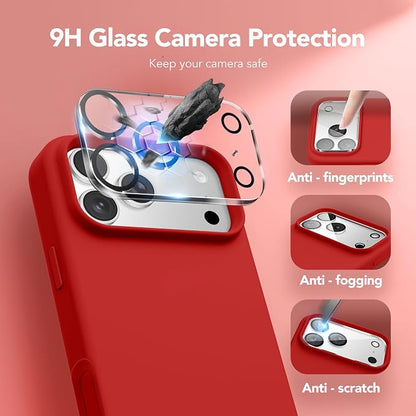 GONEZ Magnetic for iPhone 17 Pro Case, Compatible with MagSafe, [Screen Protector + Camera Lens Protector], Liquid Silicone Anti-Scratch Shockproof Protective Phone Case 6.3 inch, Red