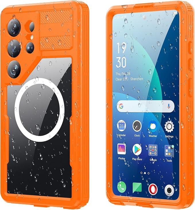 Losin Compatible with Galaxy S26 Ultra Case Waterproof Magnetic [Compatible with MagSafe] [Drop Protection] [IP68 Underwater] Full Body Shockproof Protective Phone Case, Orange