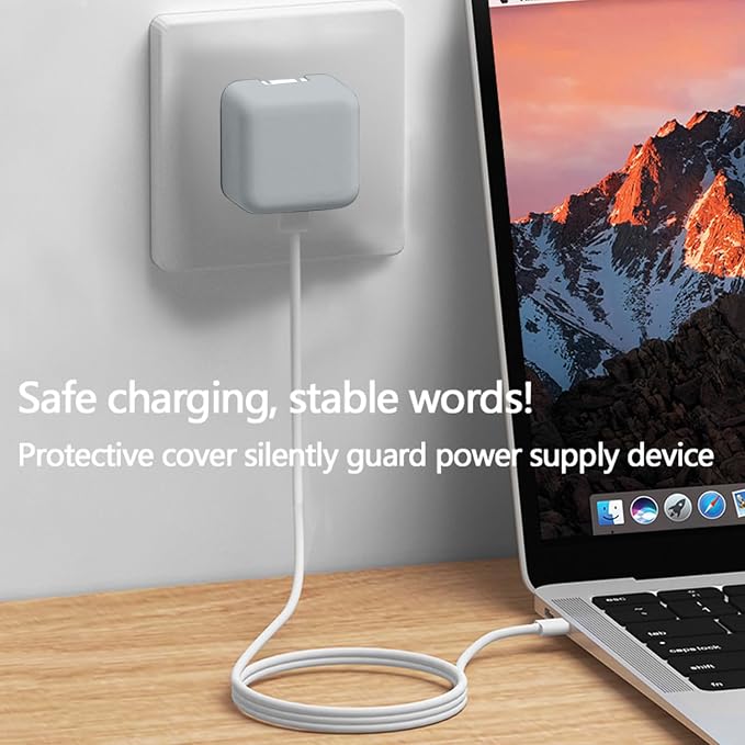 40W Dynamic (up to 60W) Soft Silicone Charger Protector Case for iPhone 17/16 Pro/Max, 40W Dynamic Power Adapter Sleeve Cover for MacBook Air 13 13.6 15 inch M4 M3 M2 M1 Chip 2025-2018 Release, Gray