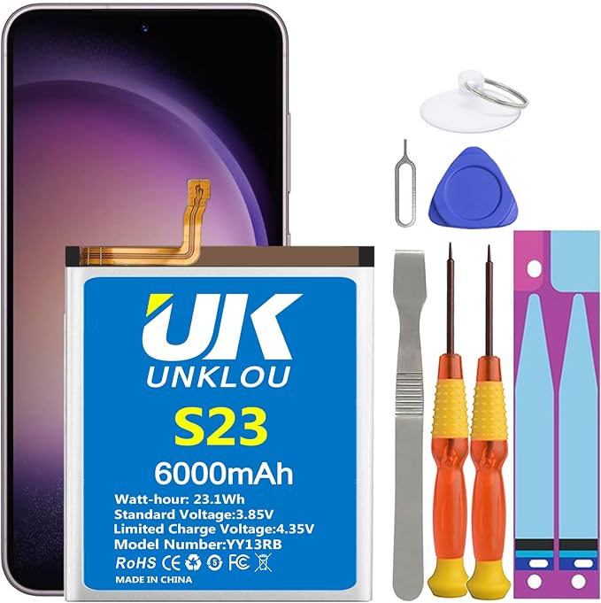 Galaxy S23 Battery, [Upgraded] UNKLOU 6300mAh Li-Polymer EB-BS912ABY Replacement Battery for Galaxy S23 5G SM-S911B SM-S911U SM-S911U1 SM-S911N with Repair Tool Kit [12 Month Service]