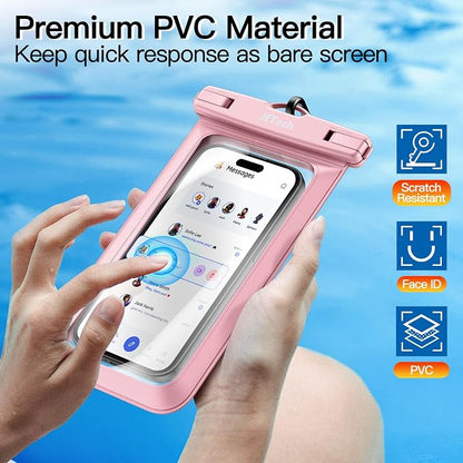 JETech Waterproof Phone Pouch, 2 Pack Water Proof Case for iPhone 17e 17 16e 16 15 14 Air Pro Max Plus, Galaxy S26 S25 Ultra, Pixel 10 Series and Others up to 7.2 Inch, IPX8 Dry Bag (Black+Pink)