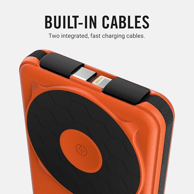 Ridge Magnetic Power Bank Fast Charging - Compatible with MagSafe - Portable Charger Power Bank - with Built in Cable and Wireless Charging, 5-in-1 Charging & Magnetic Attachment (Basecamp Orange)