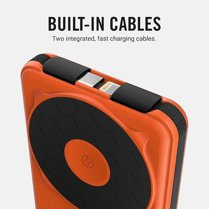 Ridge Magnetic Power Bank Fast Charging - Compatible with MagSafe - Portable Charger Power Bank - with Built in Cable and Wireless Charging, 5-in-1 Charging & Magnetic Attachment (Basecamp Orange)