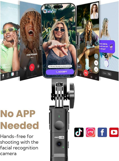 USKEYVISION Auto Face Tracking Tripod for iPhone 360°Rotation,Selfie Stick for Android w/Remote&Ground Spike,68” Phone Tripod Stand that Follows Your Movement for Video Recording,Vlogging(R01)