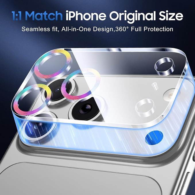UniqueMe 3 Pack Compatible for iPhone 17 Pro Max Camera Lens Protector - [Drop Protection] [Case Friendly] 9H Tempered Glass Camera Cover Screen [Update New Version] - Colorful
