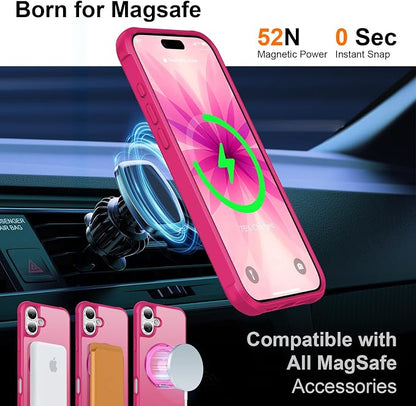 360° Magnetic Swivel Ring for iPhone 17 case, Built-in Metal Stand and Ring Holder, Magsafe Compatible, Military Grade Protection, Shock Resistant - Rose Pink