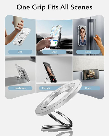 ESR for MagSafe Phone Grip, Dual-Side Magnetic Phone Grip,360° Adjustable Thin Magnetic Ring Holder Stand,for iPhone 17e/17-12, Samsung, All Phones, MagSafe Accessories (2 Metal Rings Included)