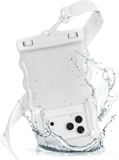 Case-Mate Wavy IP68 Waterproof Phone Pouch - Large Floating Phone Case w/Crossbody Lanyard - Cruise Ship Travel Essentials Compatible w/All Devices - Hidden Pocket for Card/Cash- Ivory Twinkle