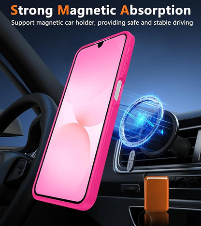 FNTCASE for Galaxy A26 5G Phone Case: Magnetic Matte Translucent Military Grade Drop Protection Cell Phone Cover - Slim Rugged Durable Shockproof Protective for Samsung A26 Cases - Hot Pink