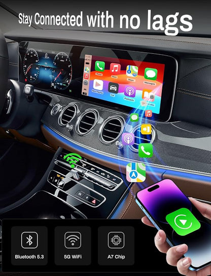 2026 Wireless CarPlay Adapter Support Apple CarPlay & Android Auto, 2-in-1 USB A & USB C Mini Bluetooth Dongle Convert Wired to Wireless Compatible with iPhone & Android