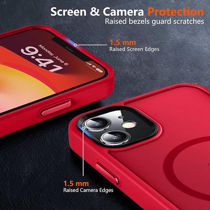 MOCCA Strong Magnetic for iPhone 12 Case/iPhone 12 Pro Case, [Compatible with Magsafe][Mil-Grade Drop Protection] Slim Shockproof Translucent Protective Phone Case for iPhone 12/12 Pro,Red