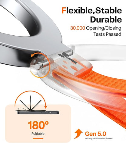 TORRAS 2025 Upgrade (Gen 6.0) Magnetic Phone Grip Holder Kickstand with Braided Strap, Fit for MagSafe Ring Removable, for iPhone 17 16,15, 14, 13 12 Pro/Max Samsung, Google (Silver), Ostand Ring