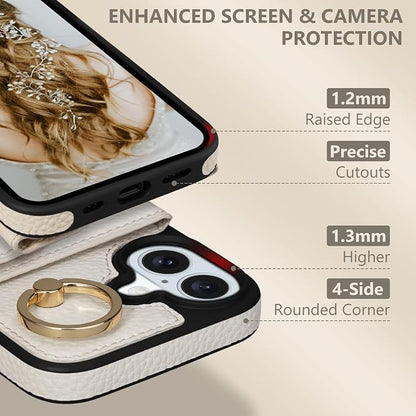 Keallce Wallet Case for iPhone 16 Plus 6.7'', Flip Case with Card Slots, Ring Holder Kickstand, PU Leather Protective Folio Cover for Women, Beige