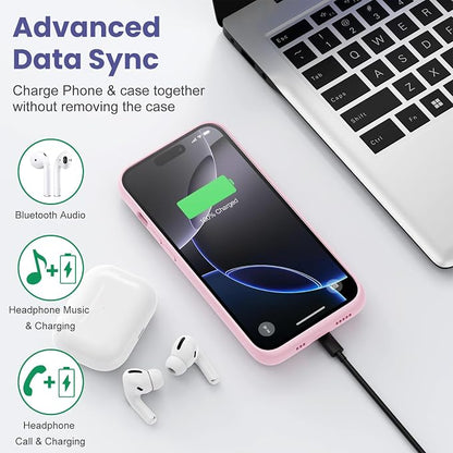 Battery Case for iPhone 16 Pro, [2025 Upgraded] 7500mAh Ultra-Slim Portable Smart Charging Case Rechargeable Protective Extended Charging Cover Only for iPhone 16Pro Battery Pack (6.3 Inch), Pink