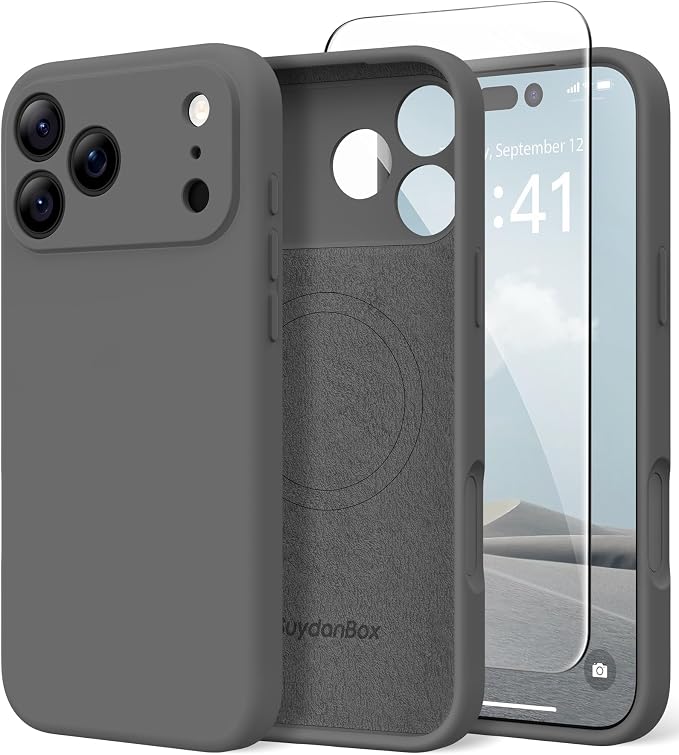Magnetic for iPhone 17 Pro Case, Compatible with MagSafe, [Full Camera Protection][Screen Protector] Silicone Shockproof Protective Phone Case for iPhone 17 Pro 6.3", Dark Gray