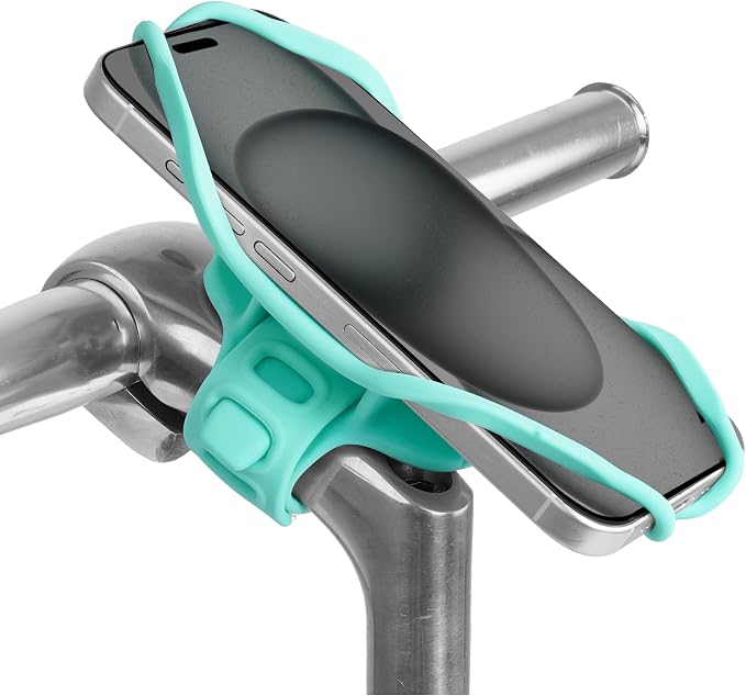 BONE Bike Tie 5 Pro, Bike Phone Mount for Stem, Scratch-Free Silicone Holder with Anti-Slip & Shock-Absorbing Design, Universal Cycling Phone Holder Compatible with Most Smartphones (Turquoise - Stem)