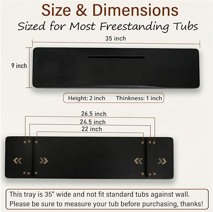 Elegant Black Bamboo Bathtub Tray Caddy for Freestanding Tub, 35" L Adjustable Bath Tray for Tub, Luxury Spa Bathroom Tray Organizer Table, Bath Tub Accessories for Women, Housewarming, Birthday Gifts